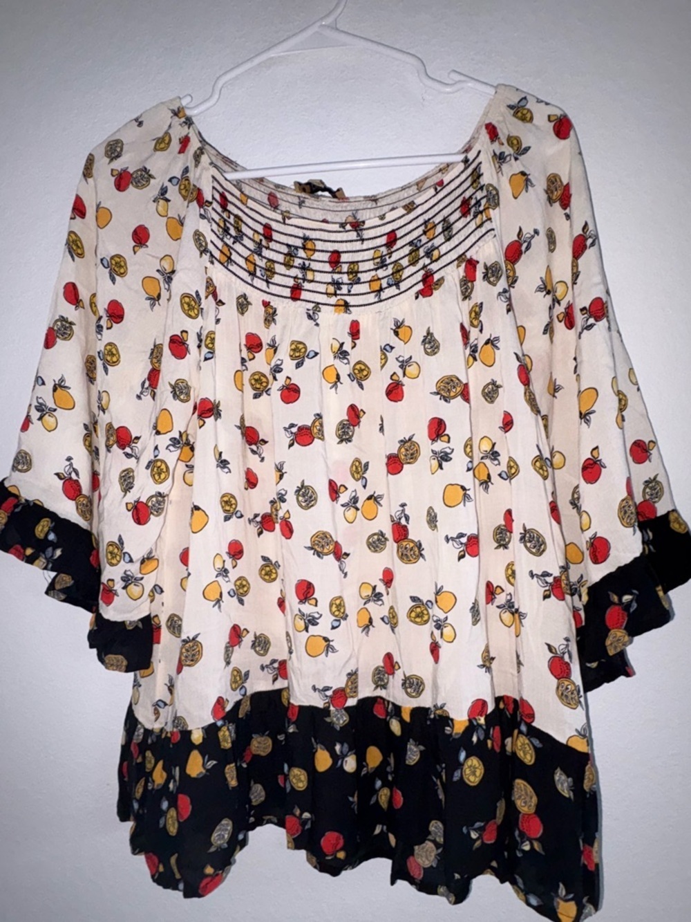 Fruit Print Flowy Babydoll Smocked Peasant Blouse - Picture 6 of 10